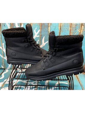 G.H. Bass Errol Oxford Black Leather Boots Faux Fur Fall-Winter Mens Size 9.5